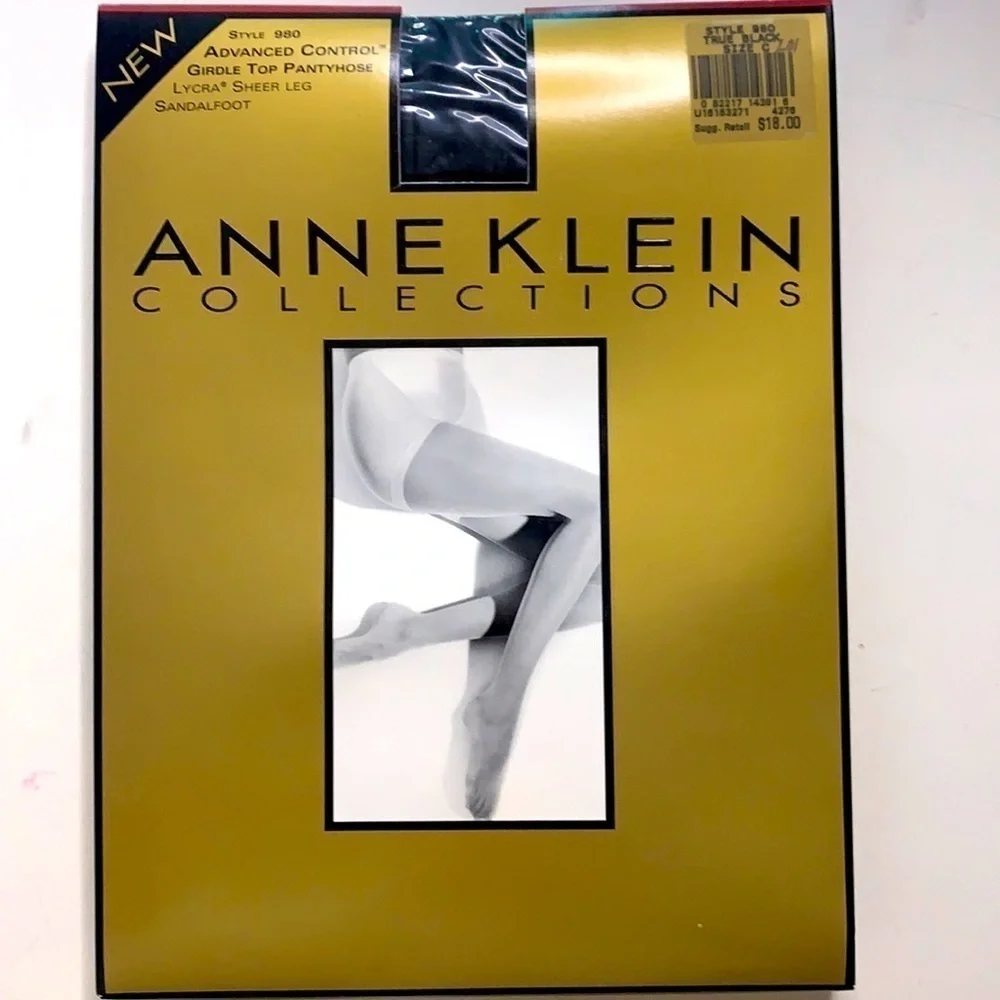 NWT Anne Klein Style 980 advanced control girdle top pantyhose true black new